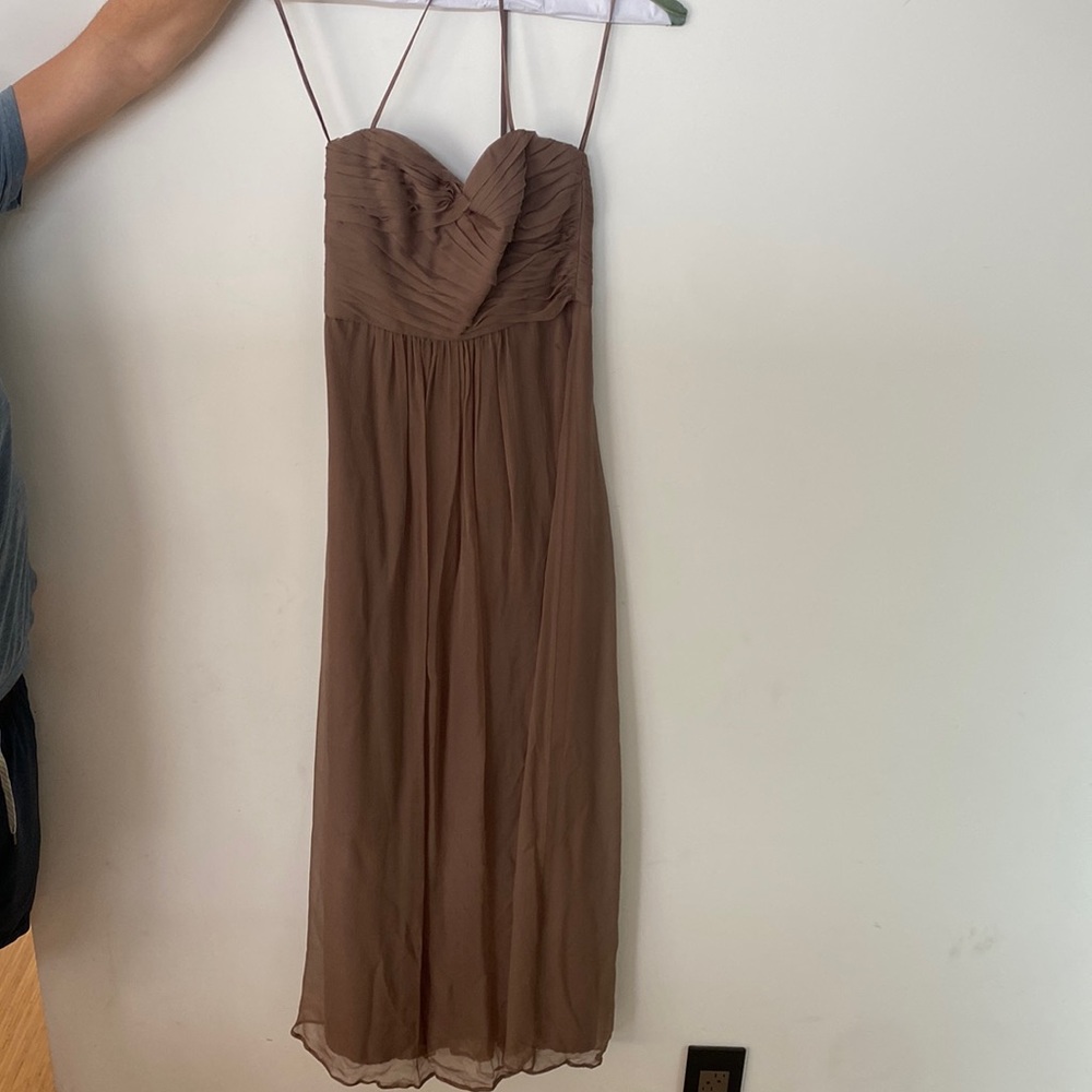 A sale bridesmaid dress size 4. Latte colored crinckle chiffon